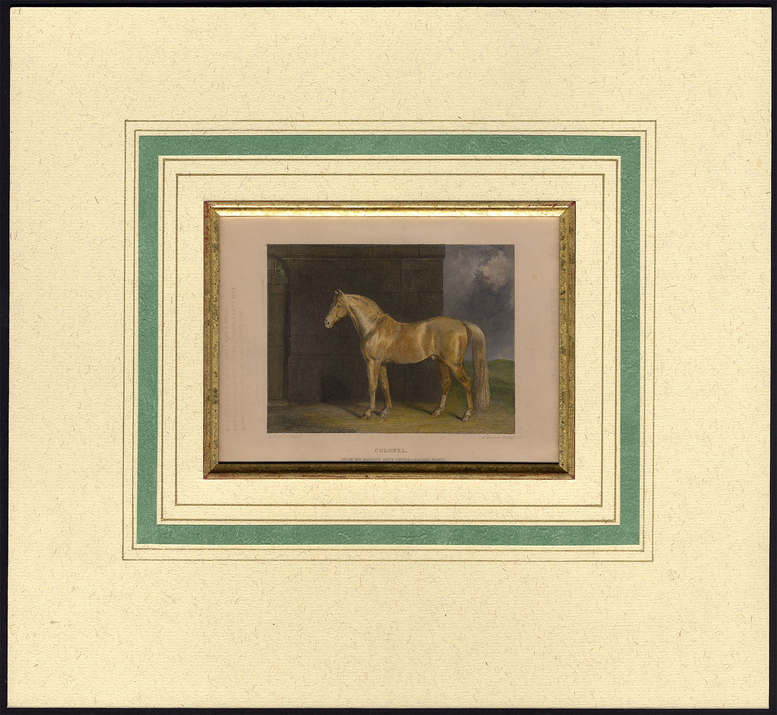 , Antique Print-STATE HORSE-MAJESTY-COLONEL-Pearce-Archer-1843, Pictura Antique Prints