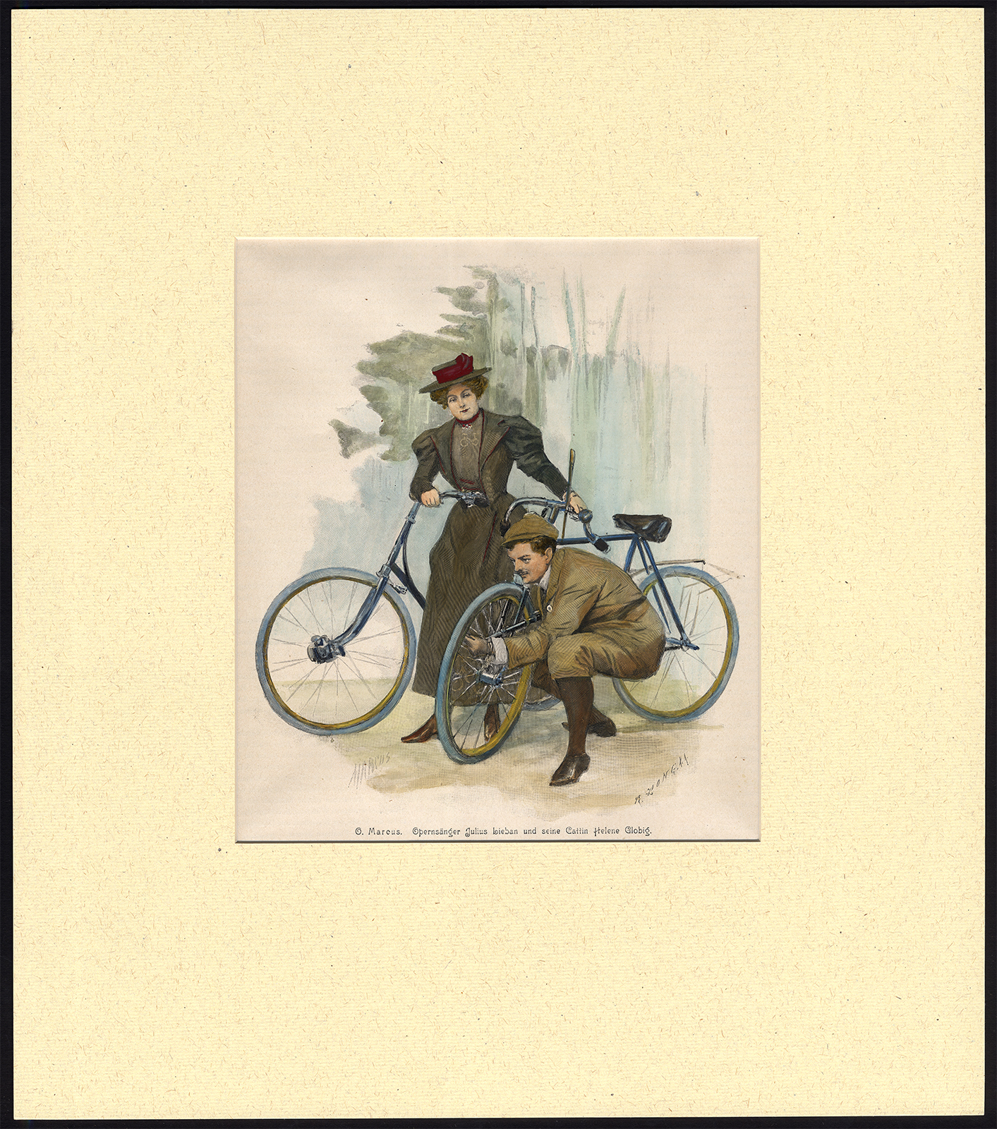 , Antique Print-JULIUS LIEBAN-OPERA SINGER-BICYCLES-BIKING-Marcus-Bong-1890, Pictura Antique Prints