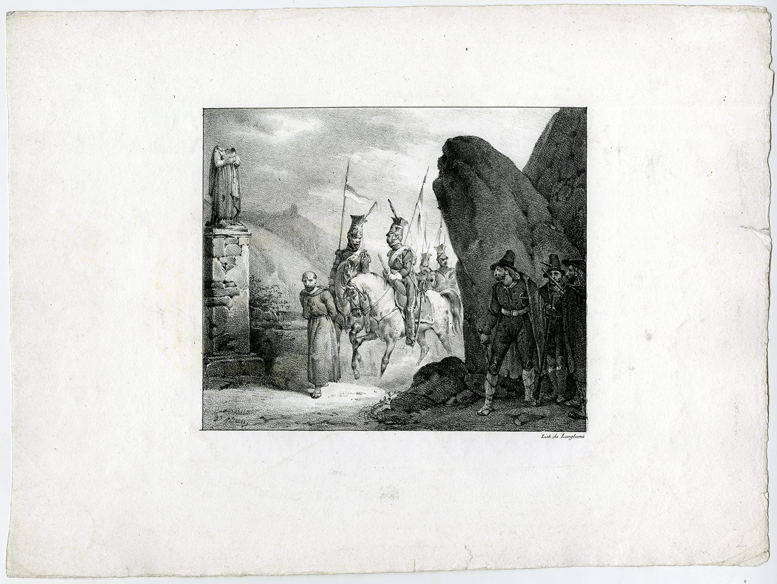 , Antique Print-LITHOGRAPH-ARREST-MONK-MILITARY-BANDIT-V. Adam-Langlume-c. 1850, Pictura Antique Prints