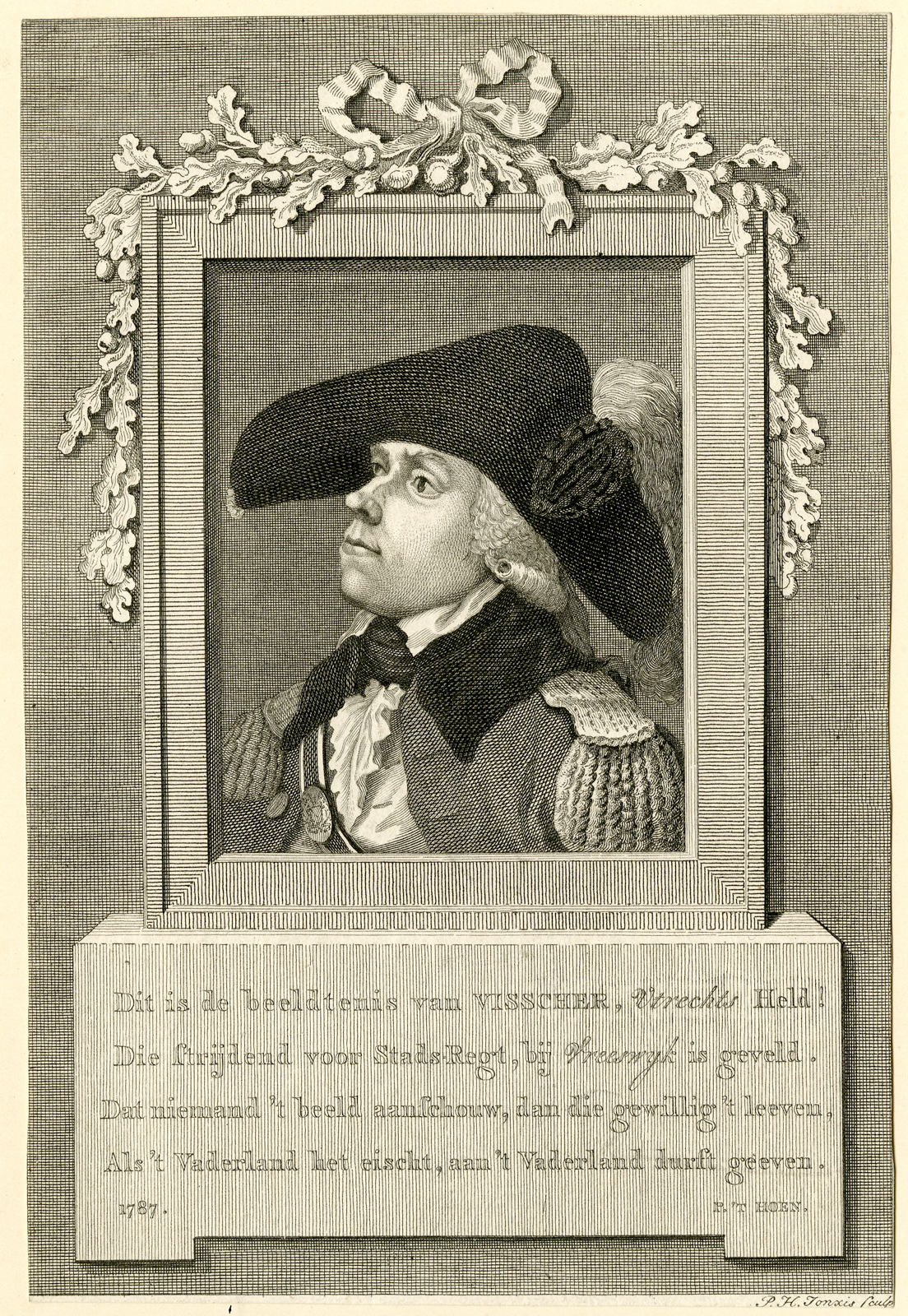 , Portrait Antique Print-CORNELIS VISSCHER-DUTCH MILITARY OFFICER-Jonxis-1787, Pictura Antique Prints