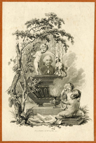 Portrait Antique Print-JAN VAN DIJK-PORTRAIT-ALLEGORY-PUTTI-DOG-Vinkeles-1791