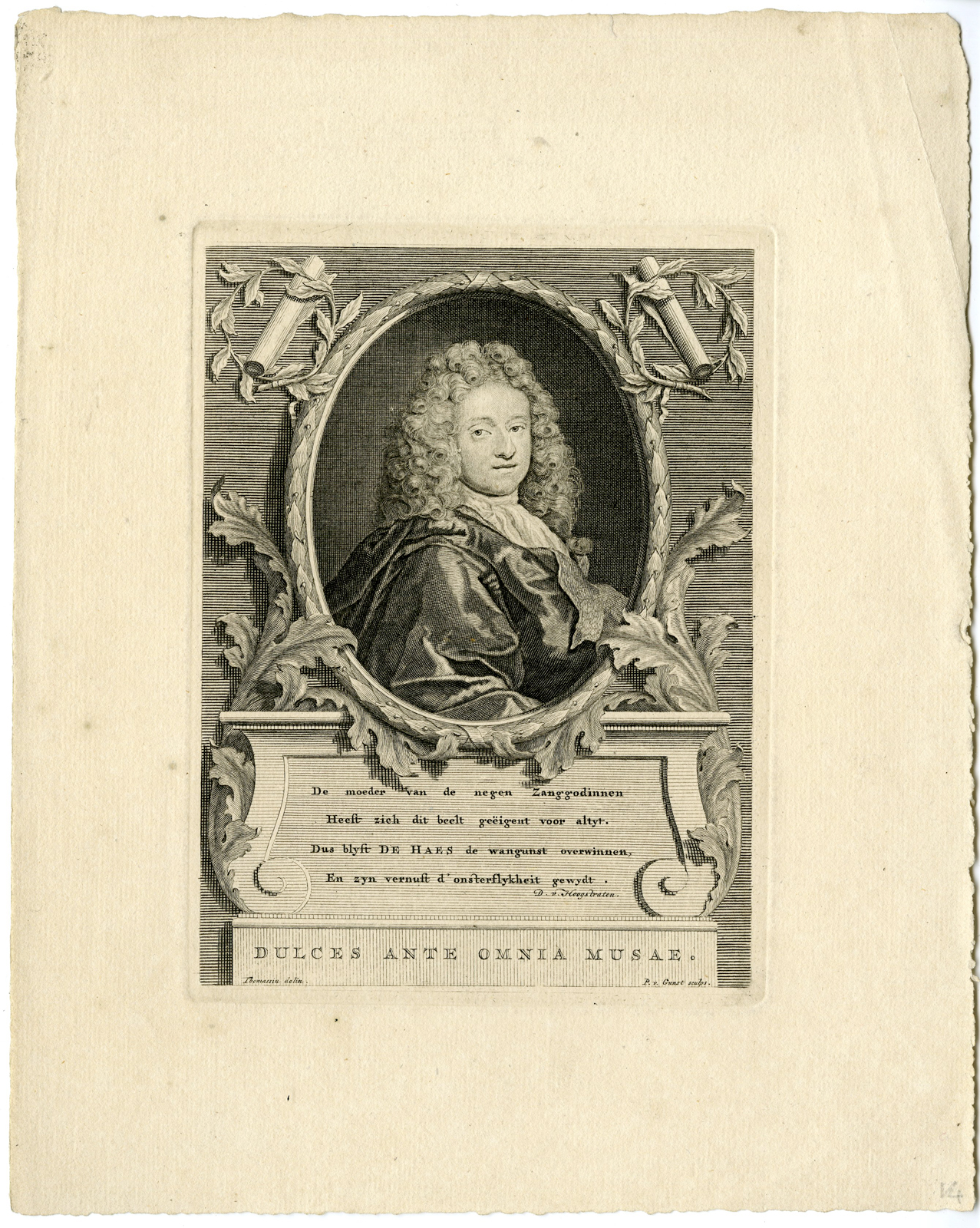 , Portrait Antique Print-JOAN DE HAES-DUTCH POET-PORTRAIT-Thomassin-van Gunst-1723, Pictura Antique Prints
