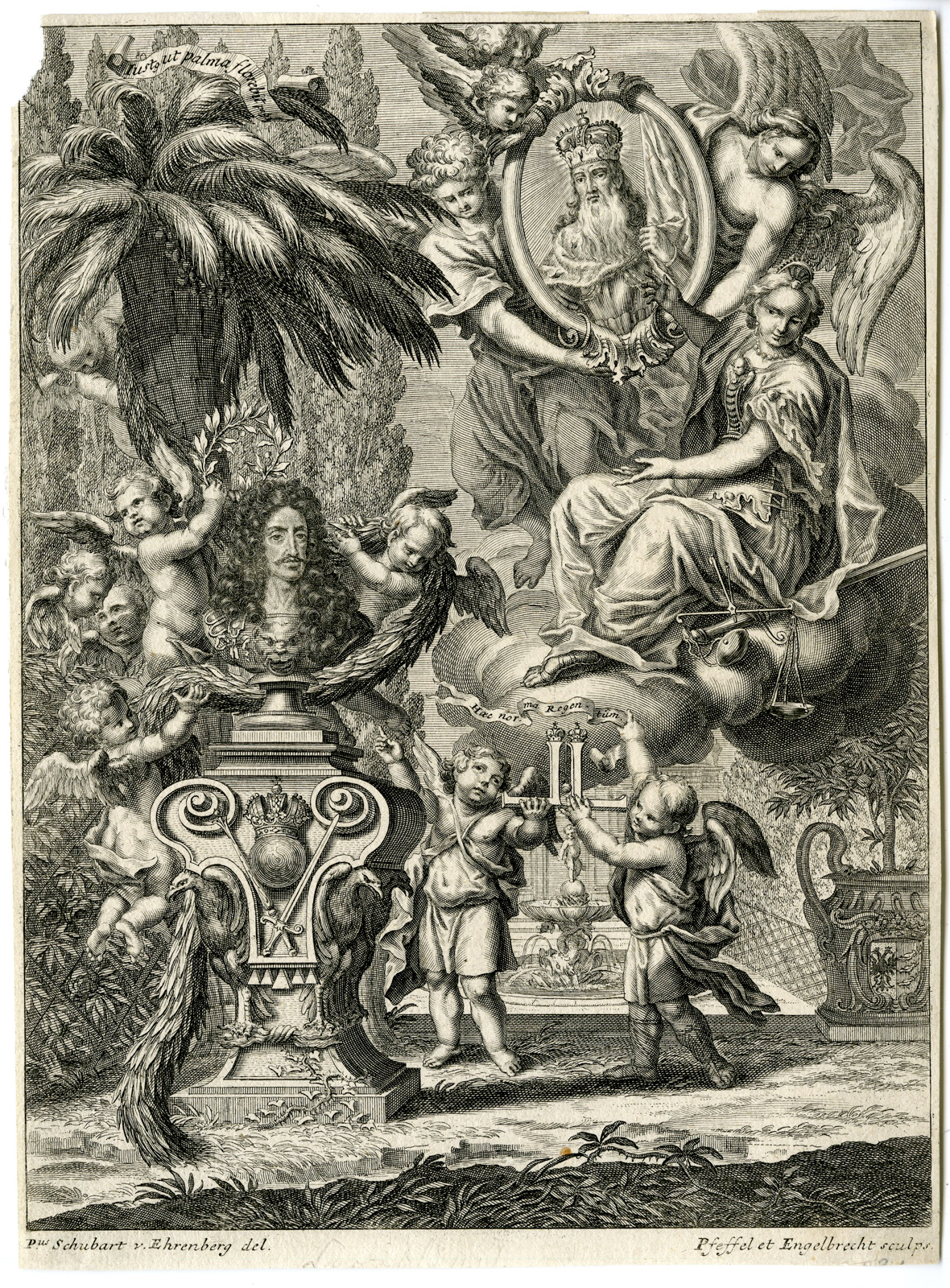 , Antique Print-LEOPOLD I-HOLY ROMAN EMPEROR-ALLEGORY-Pfeffel Engelbrecht-c. 1725, Pictura Antique Prints
