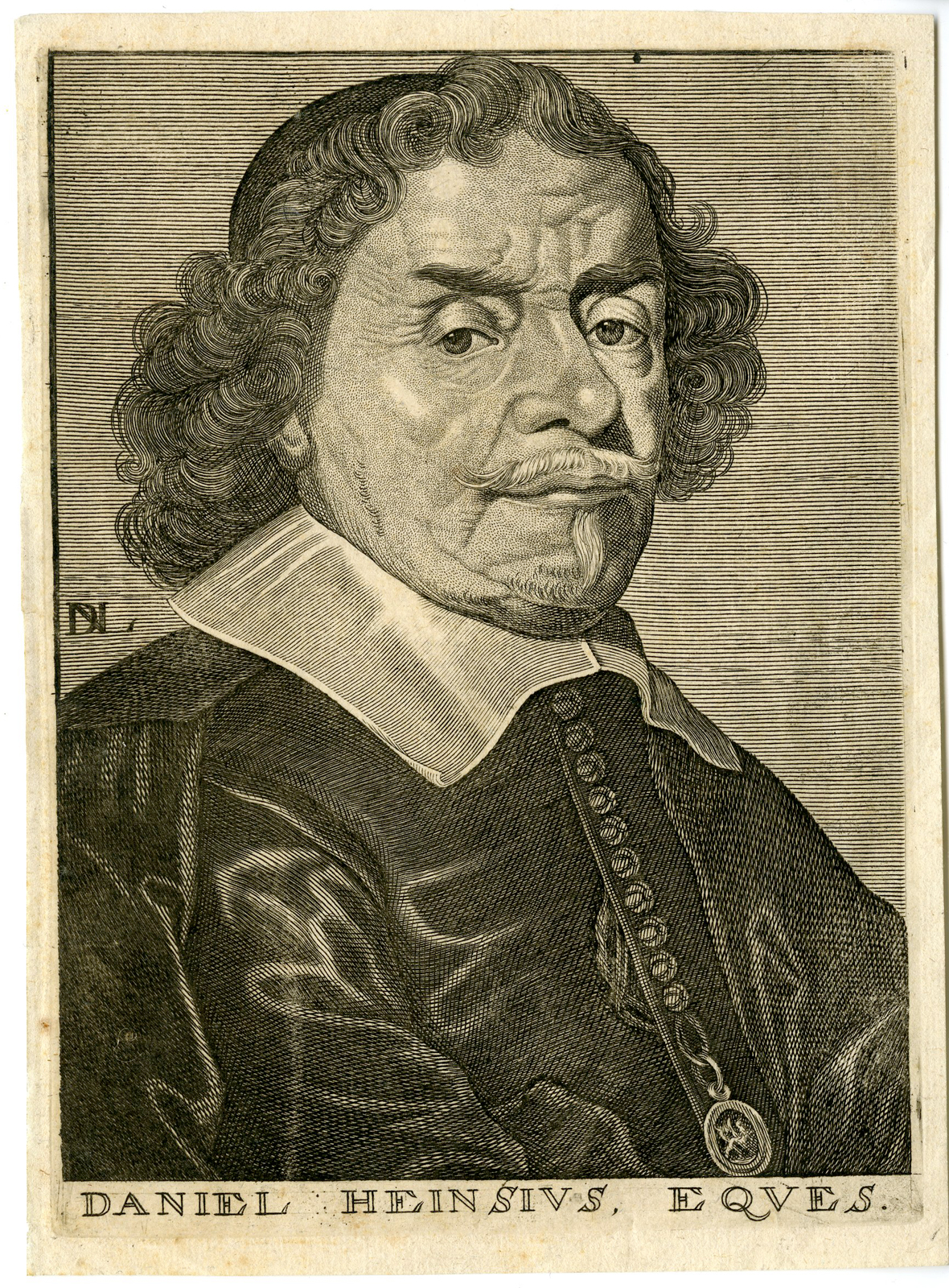 , Portrait Antique Print-DANIEL HEINSIUS-DUTCH SCHOLAR-de Larmessin-1682, Pictura Antique Prints