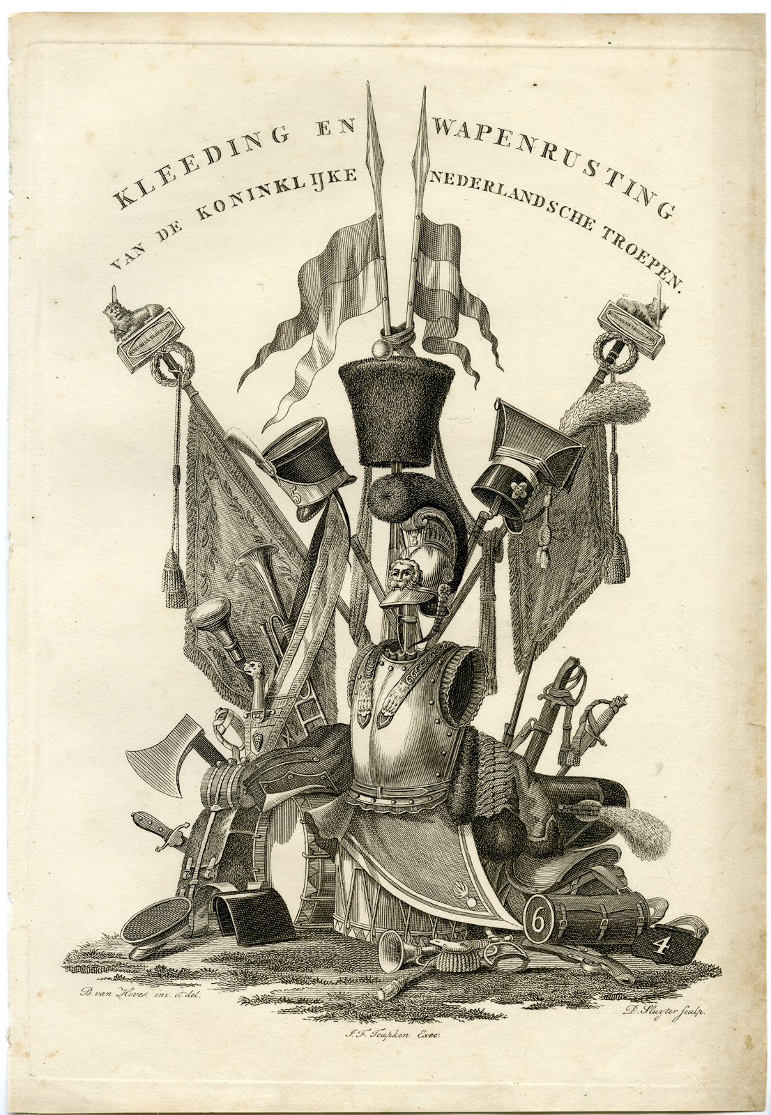 , Antique Print-MILITARY-DUTCH ARMY ATTRIBUTES-TITLE-Teupken-Sluyter-1823, Pictura Antique Prints