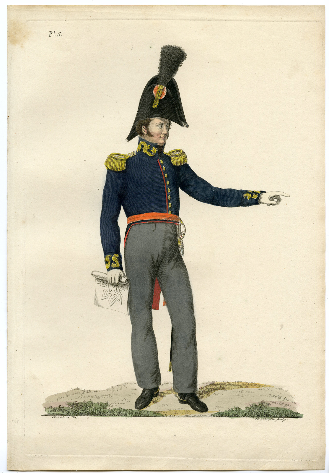 , Antique Print-MILITARY-ARMY-UNIFORM-PL.5-MAJOR-ENGINEER-Teupken-Sluyter-1823, Pictura Antique Prints
