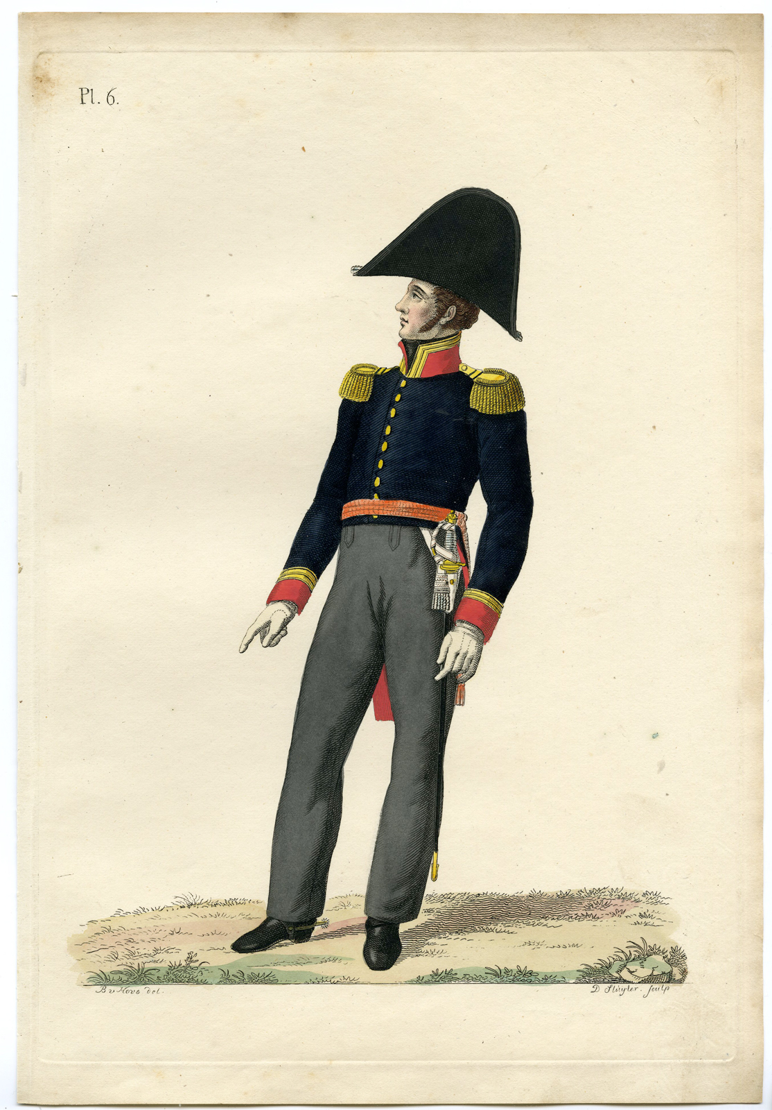 , Antique Print-MILITARY-ARMY-UNIFORM-PL.6-COMMANDER-COLONEL-Teupken-Sluyter-1823, Pictura Antique Prints