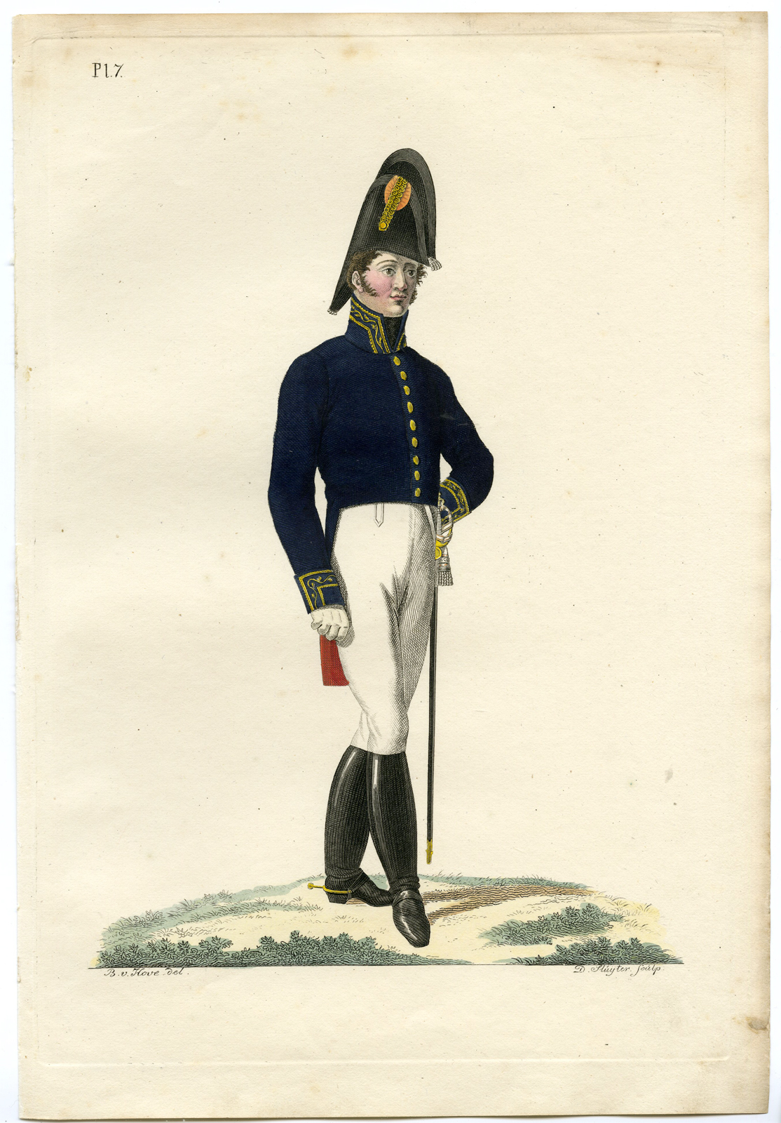 , Antique Print-MILITARY-UNIFORM-PL.7-DEPT. OF WARFARE-AGENT-Teupken-Sluyter-1823, Pictura Antique Prints