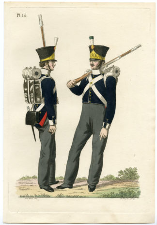 Antique Print-MILITARY-ARMY-UNIFORM-PL.14-FUSILEER SOLDIER-Teupken-Sluyter-1823