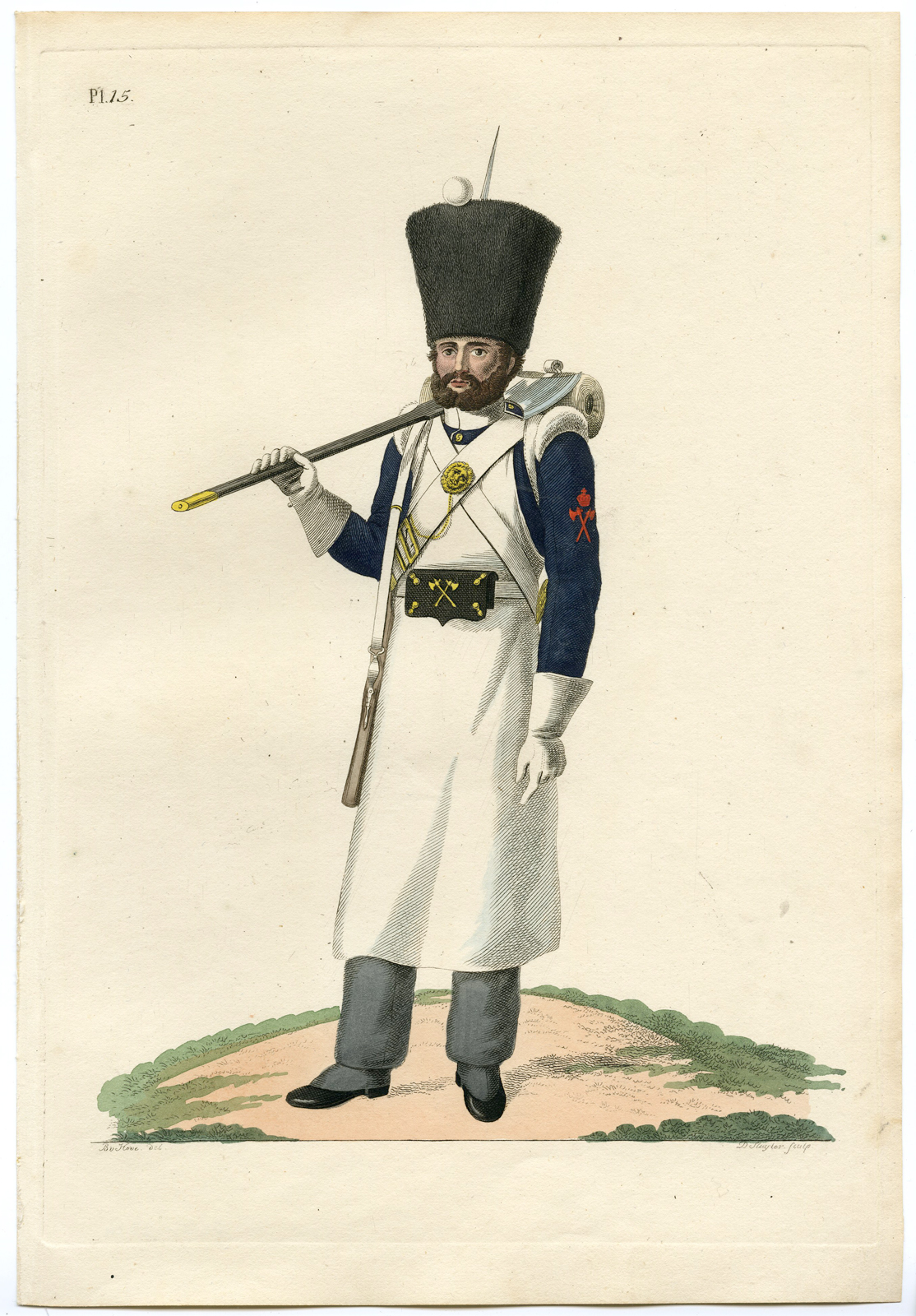 , Antique Print-MILITARY-UNIFORM-PL.15-SAPPER-COMBAT ENGINEER-Teupken-Sluyter-1823, Pictura Antique Prints