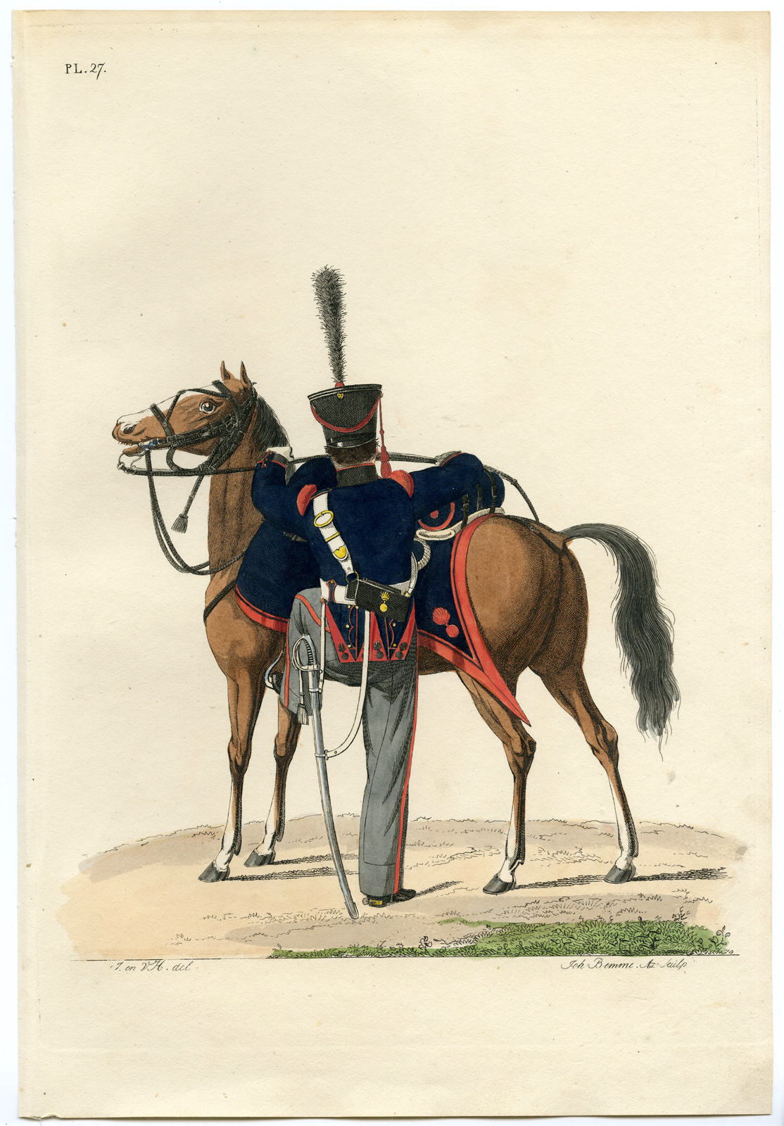 , Antique Print-MILITARY-UNIFORM-27-CANNONEER-HORSE-ARTILLERY-Teupken-Bemme-1823, Pictura Antique Prints
