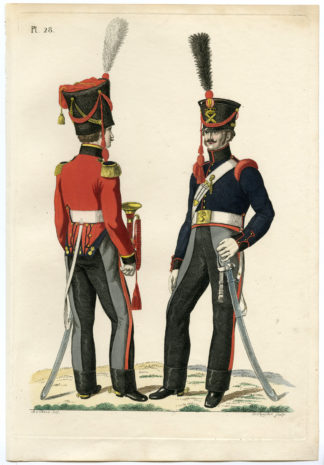 Antique Print-MILITARY-UNIFORM-PL.28-CANNONEER-TRUMPETER-Teupken-Sluyter-1823