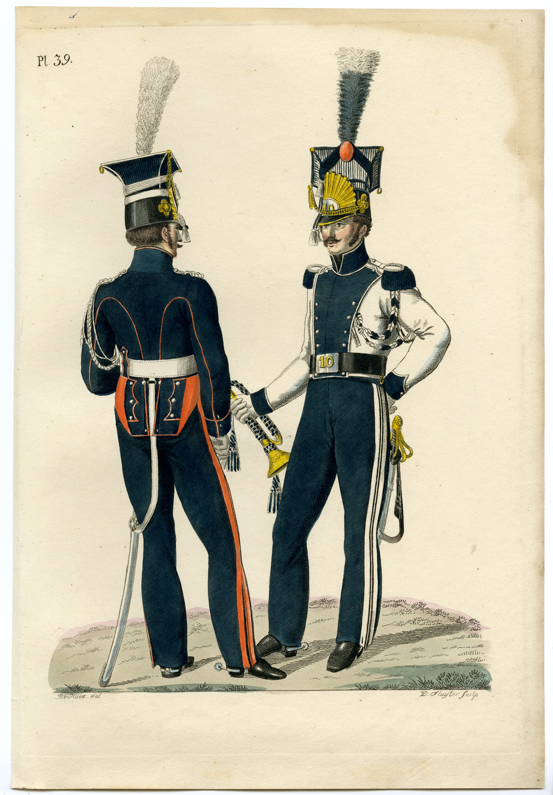 , Antique Print-MILITARY-ARMY-UNIFORM-PL.39-LANCER-TRUMPETER-Teupken-Sluyter-1823, Pictura Antique Prints