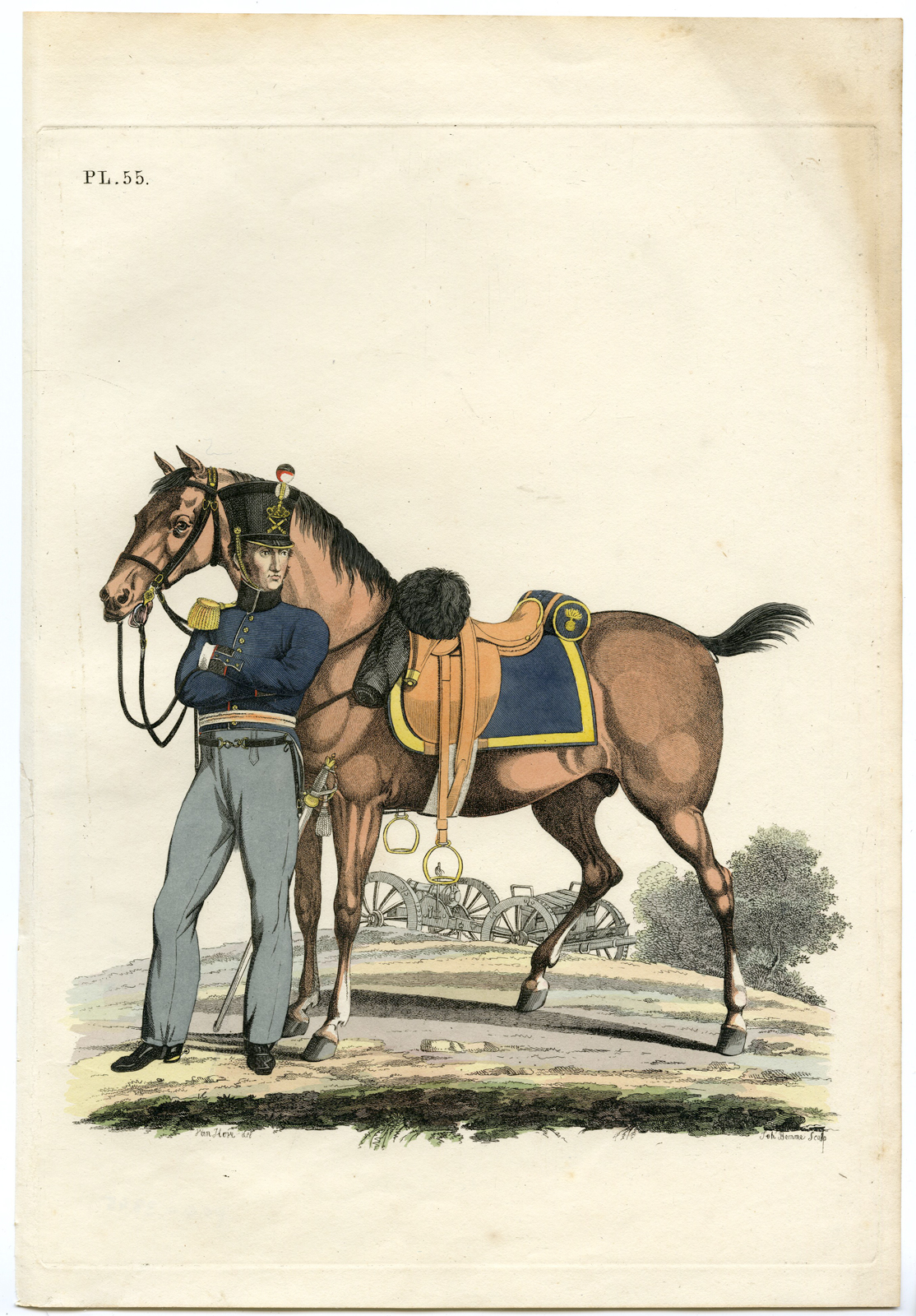 , Antique Print-MILITARY-ARMY-PL.55-HORSE-ARTILLERY-Teupken-Bemme-1823, Pictura Antique Prints