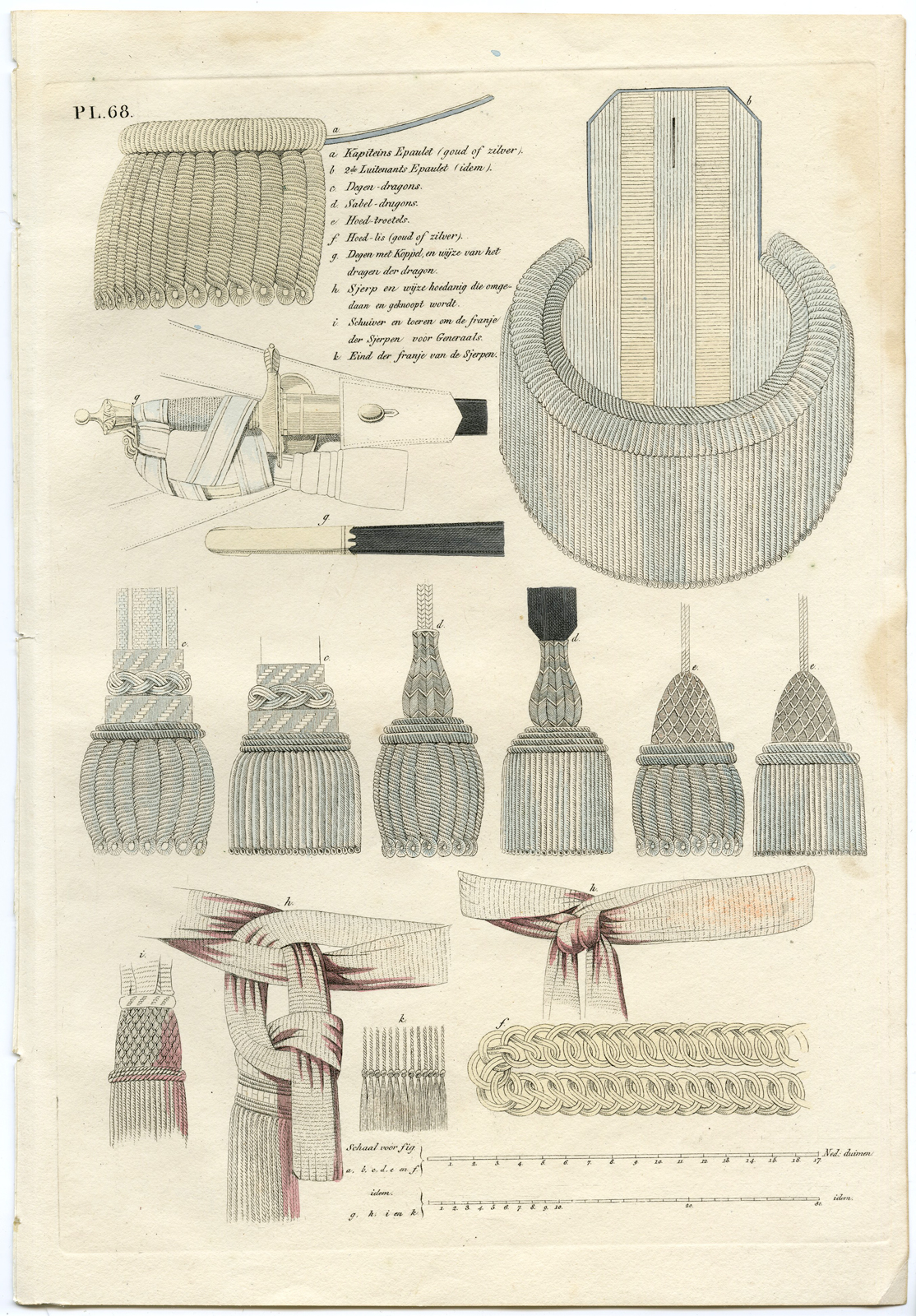 , Antique Print-MILITARY-ARMY-PL.68-UNIFORM-EPAULET-Teupken-Zurcher-1823, Pictura Antique Prints