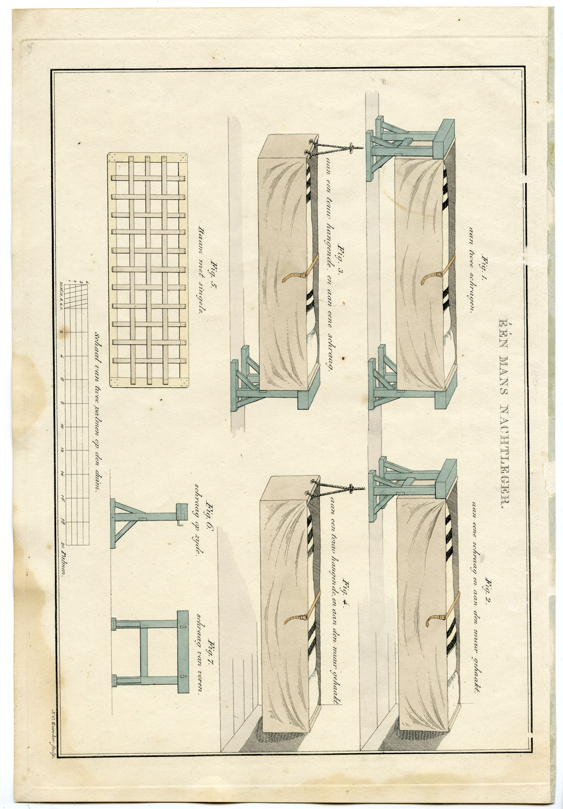 , Antique Print-MILITARY-ARMY-FIELD BED-Teupken-Zurcher-1823, Pictura Antique Prints