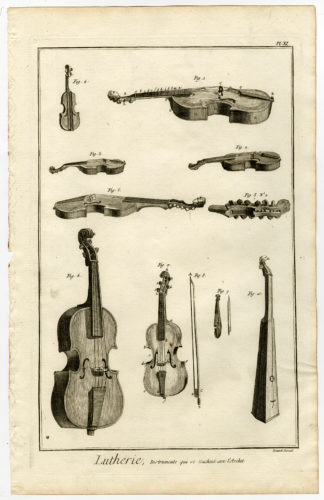 3 Antique Prints-LUTHIER-LUTHERIE-STRING INSTRUMENTS-MUSIC-VIOLIN-Diderot-1751