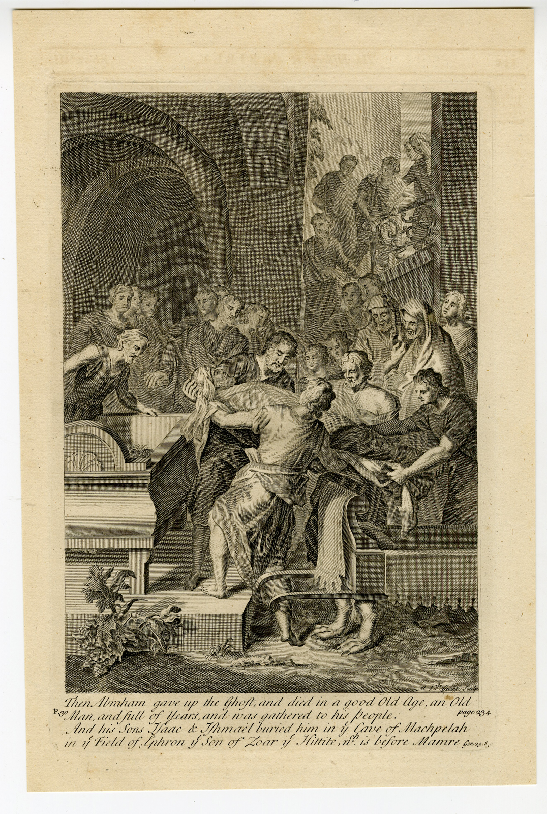 , Antique Print-RELIGIOUS-BURIAL ABRAHAM-Anonymous-1752, Pictura Antique Prints