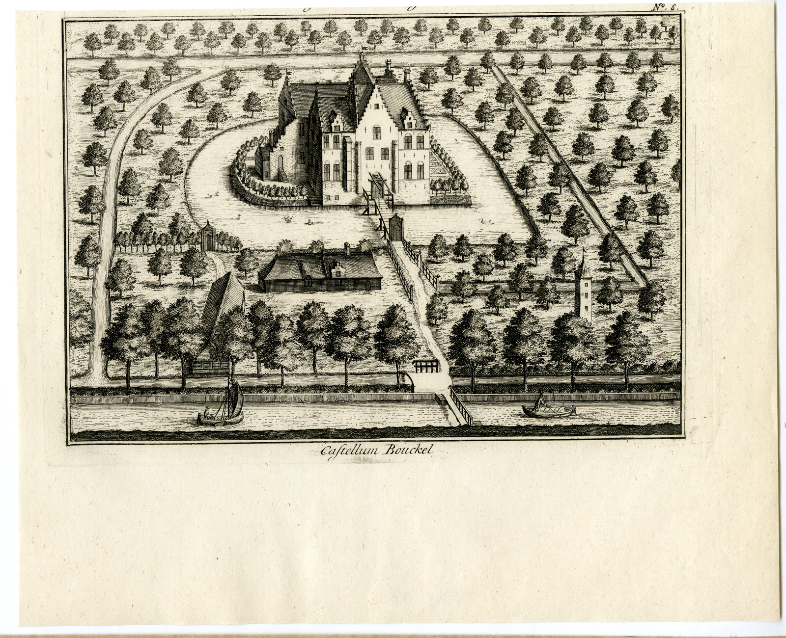 , Antique Print-CASTLE BOUCKEL-BELGIUM-Sanderus-1735, Pictura Antique Prints