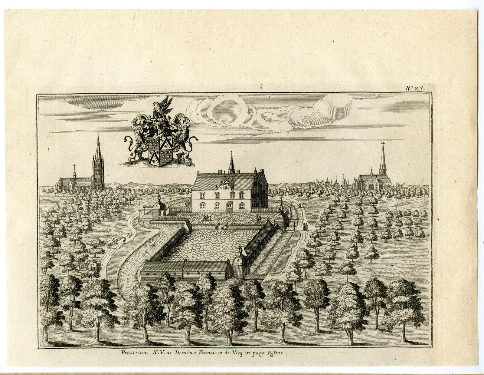 , Antique Print-PRAETORIUM-ESCHE-BELGIUM-Sanderus-1735, Pictura Antique Prints