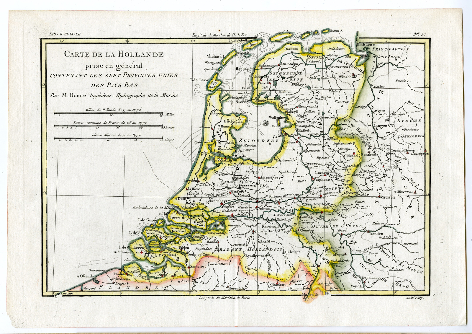 , Antique Print-ANTIQUE MAP-NETHERLANDS-BONNE-Sanderius-1780, Pictura Antique Prints