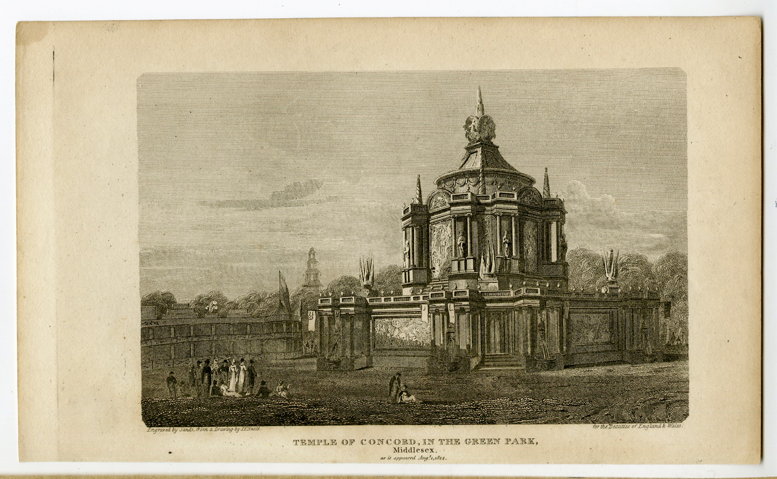 , Antique Print-TEMPLE OF CONCORD-MIDDLESEX-ENGLAND-Anonymous-1840, Pictura Antique Prints