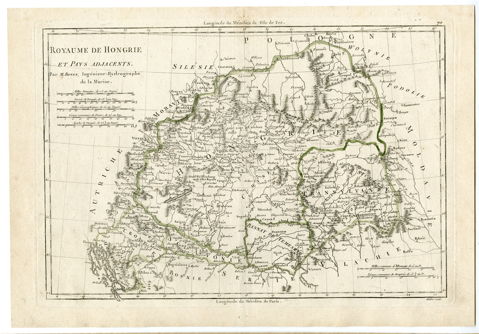 , Antique Print-ANTIQUE MAP-KINGDOM HUNGARY-Bonne-1787, Pictura Antique Prints