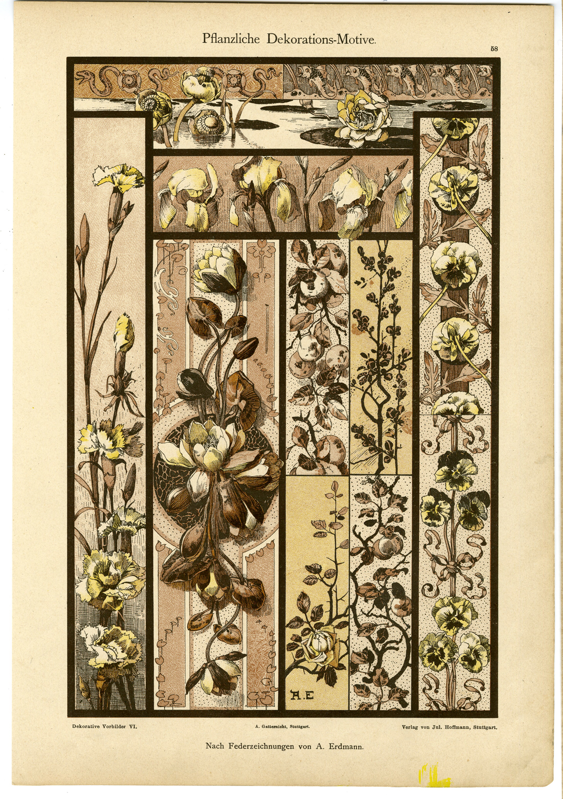 , Antique Print- PANEL DECORATION-PLANT MOTIF-Anonymous-1895, Pictura Antique Prints