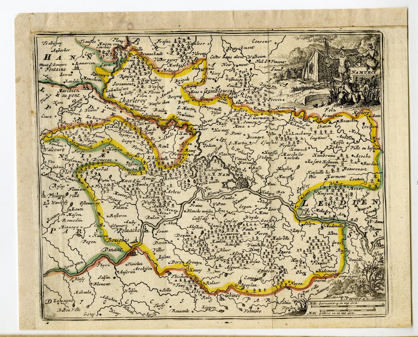 , Antique Print-ANTIQUE MINIATURE MAP-NAMUR-BELGIUM-de Afferden-1696, Pictura Antique Prints