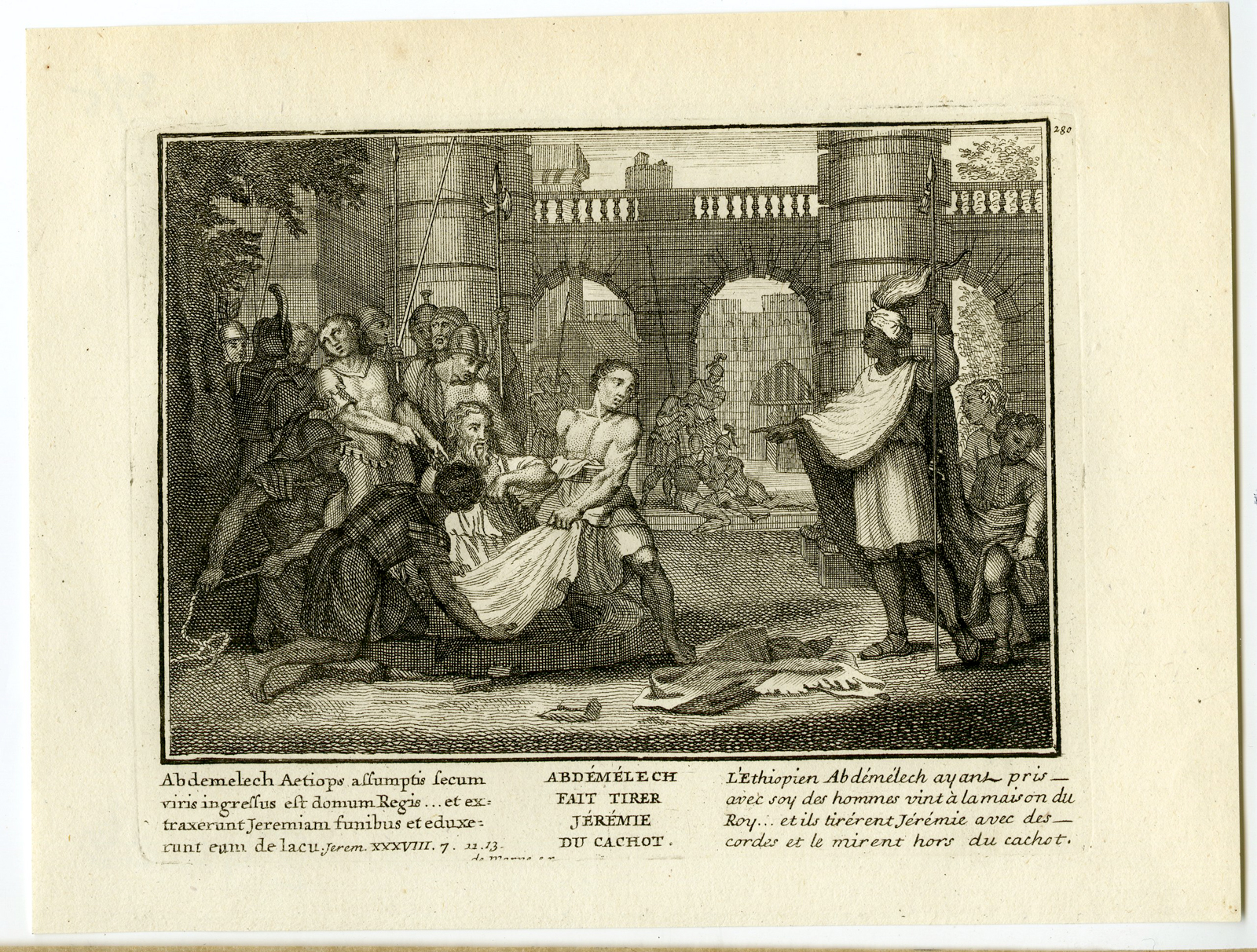 , Antique Print-RELIGIOUS-ABIMILECH-PRISON-Anonymous-1743, Pictura Antique Prints