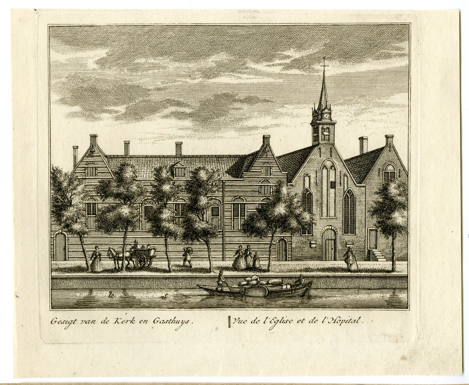 , Antique Print-VIEW-FRENCH CHURCH-DELFT-NETHERLANDS-Rademaker-1736, Pictura Antique Prints