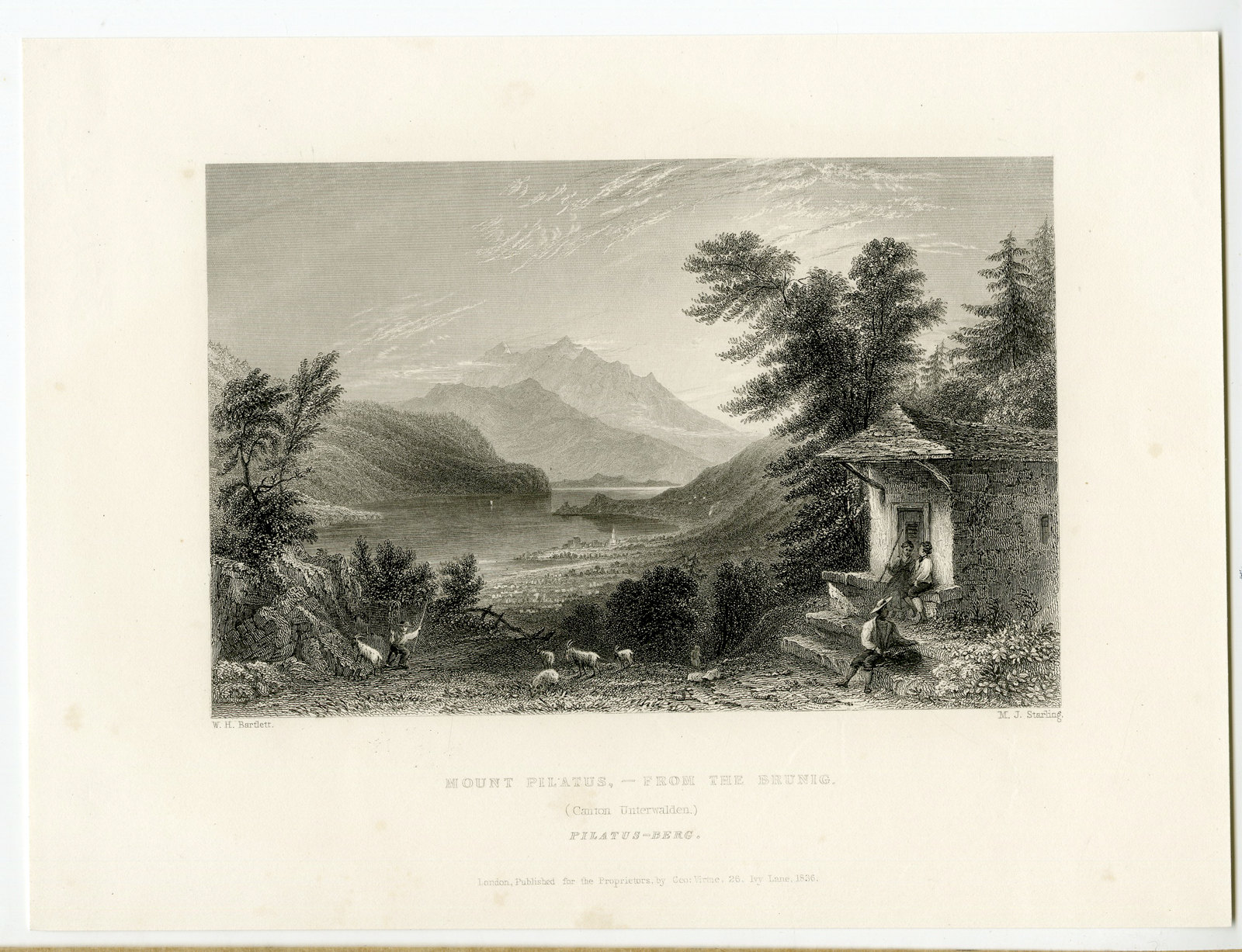 , Antique Print-VIEW-MOUNT PILATUS-SWITZERLAND-Bartlett-1836, Pictura Antique Prints