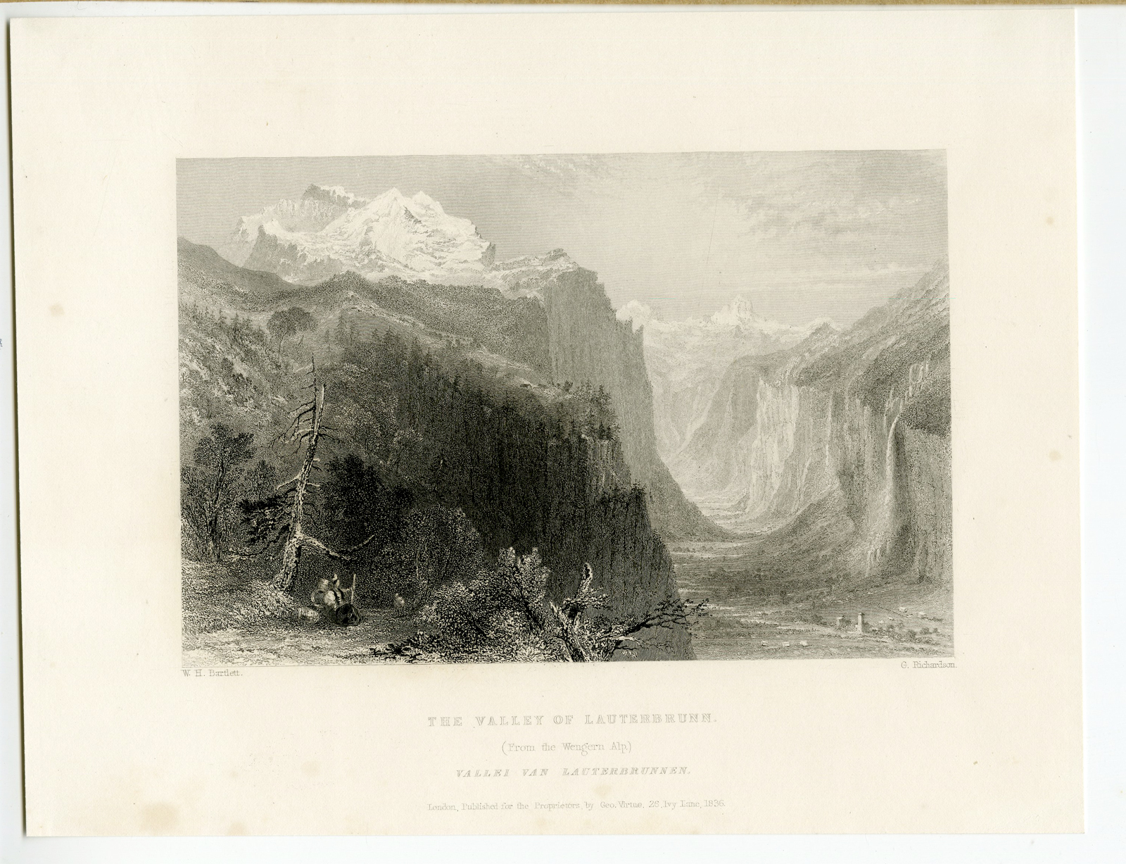 , Antique Print-VALLEY-LAUTERBRUHN-SWITZERLAND-Bartlett-1836, Pictura Antique Prints