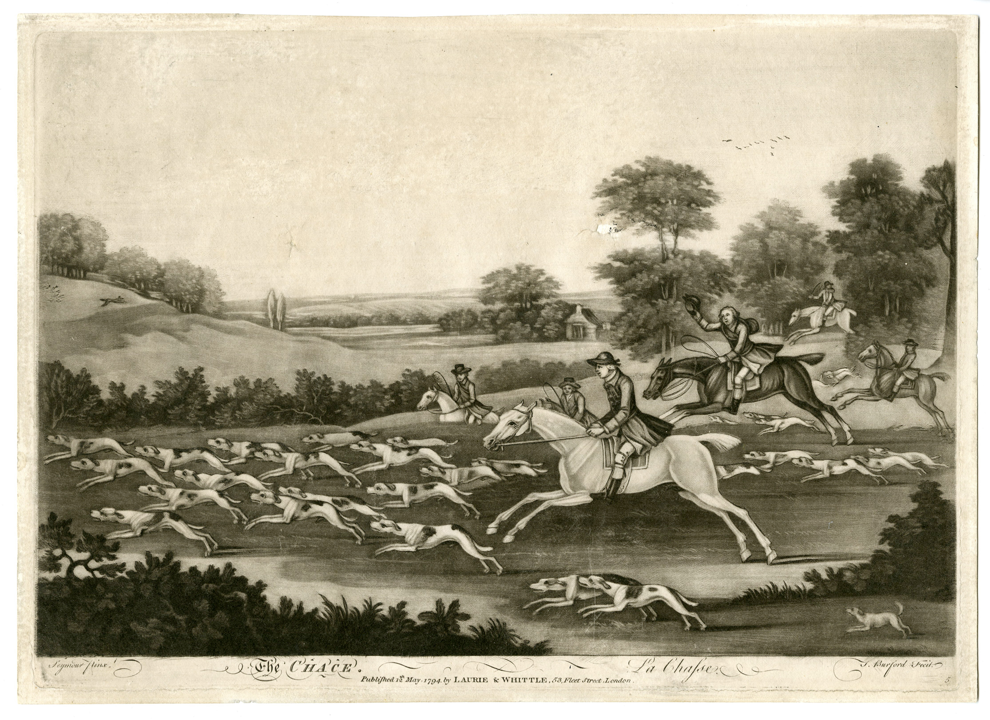 , Antique Print-THE CHACE-FOX HUNTING SCENE-PL.5-Seymour-Burford-1794, Pictura Antique Prints