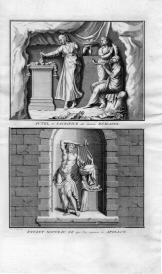 Antique Print-ANCIENT ROME-APOLLO-ALTAR-HARP-Yver-Picart-1743