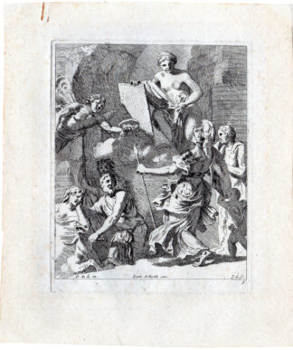 Antique Print-MYTHOLOGY-GODS-PRINTING-FAME-MINERVA-Lairesse-Glauber-c.1701