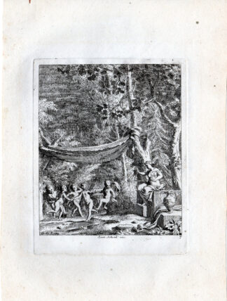 Antique Print-PUTTI-TRIANGLE-MUSIC-DANCING-Lairesse-Glauber-c.1700