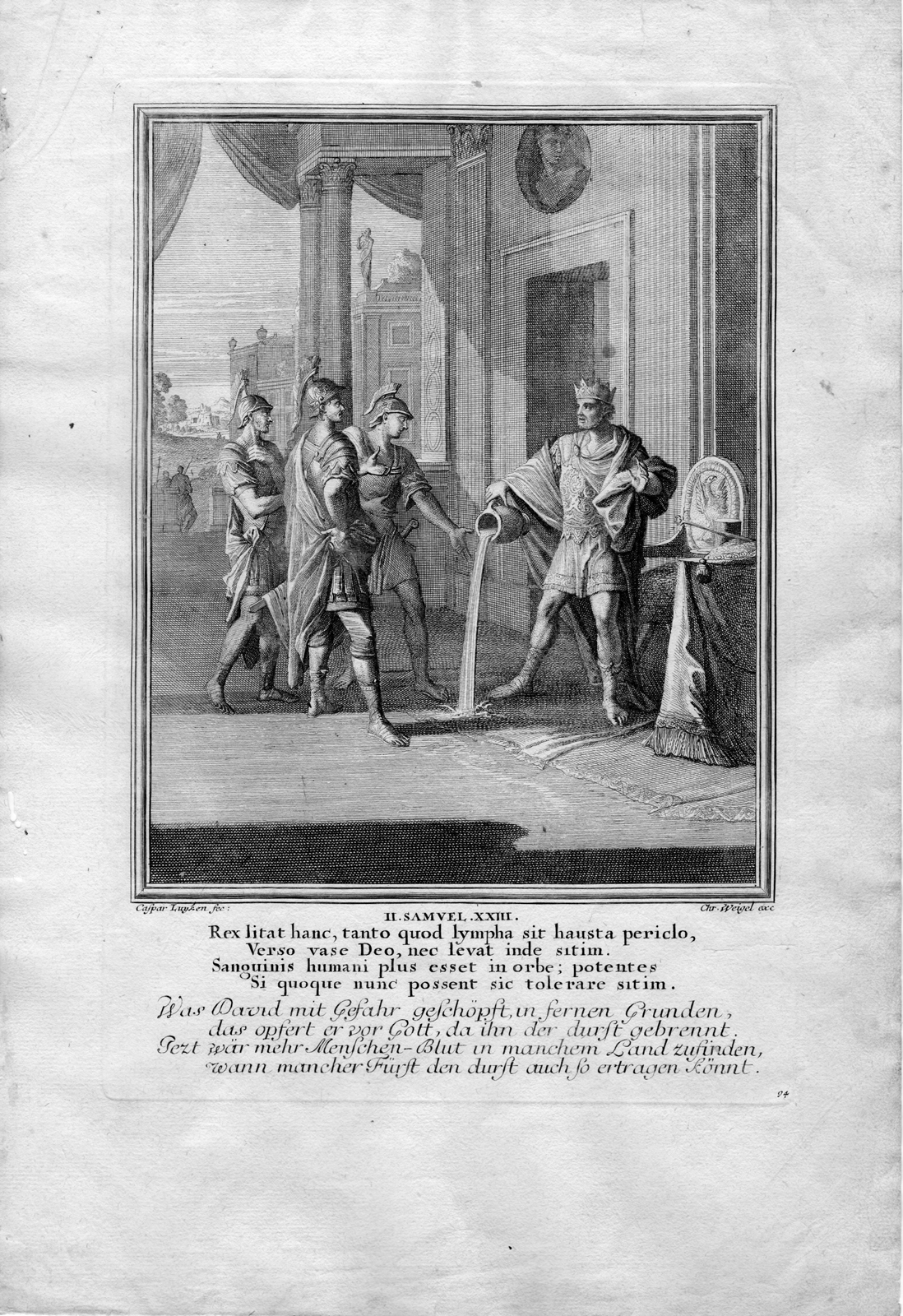 , Antique Print-BIBLE-DAVID-BETHLEHEM-KING-Luyken-1708, Pictura Antique Prints