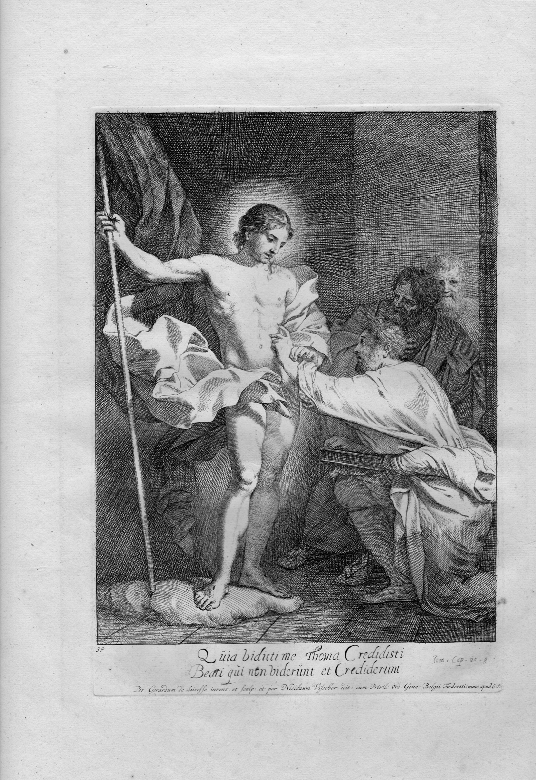 , Antique Print-BIBLE-SAINT THOMAS-APOSTLE-RISEN CHRIST-Lairesse-1680, Pictura Antique Prints