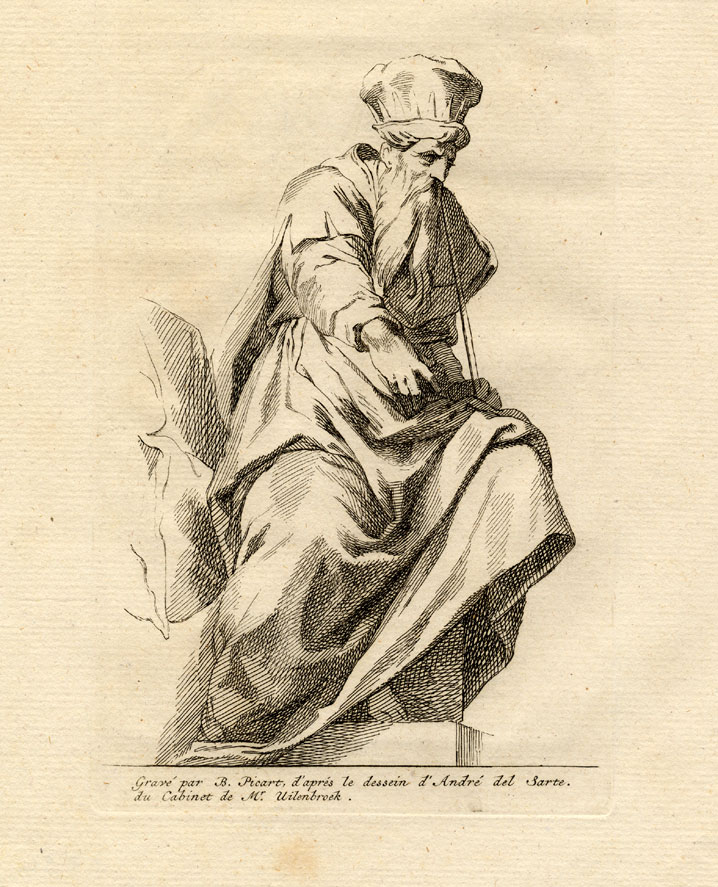 , Antique Print-MAN SEATING-PHILOSOPHER-Picart-1734, Pictura Antique Prints