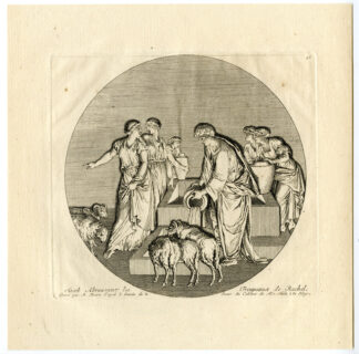 Antique Religious Print-JACOB-RACHEL-Picart after le Sueur-1734