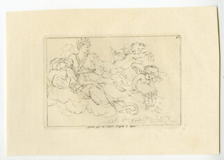 Antique Mythology Print-JUNO SPREADS WEALTH-Picart after le Sueur-1734
