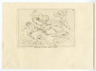 Antique Mythology Print-JUNO-CUPID-LIGHTNING-Picart after Le Sueur-1734
