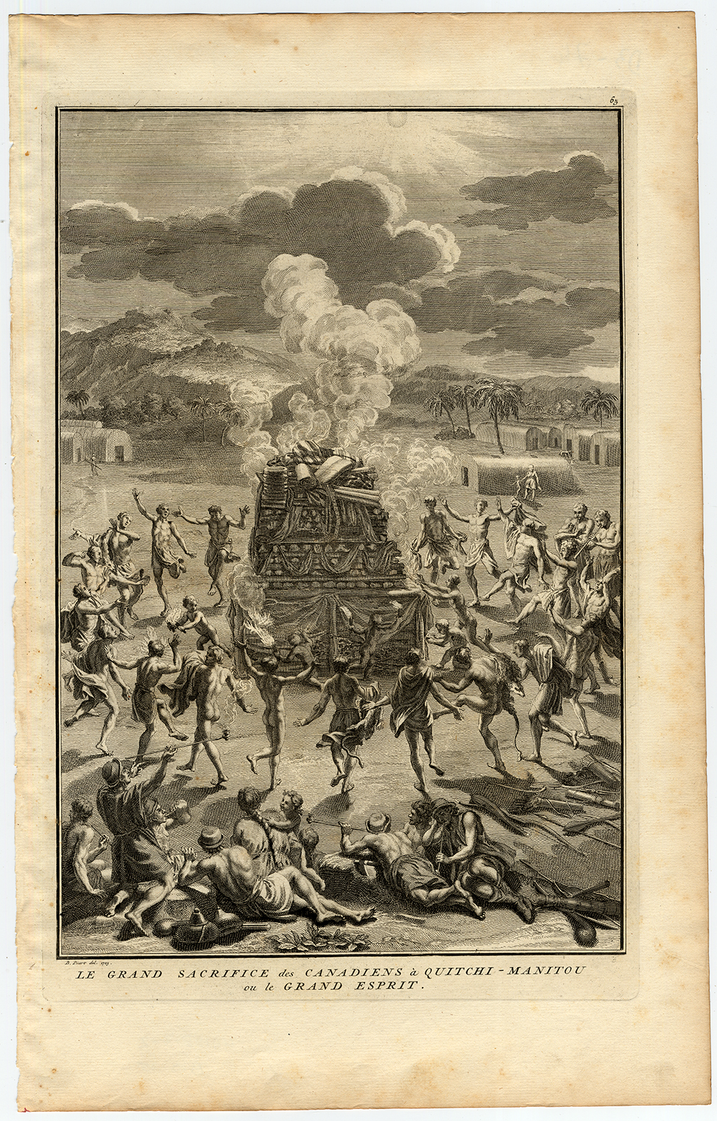 , Antique Print-GITCHE MANITOU-NATIVE AMERICAN-SACRIFICE-CANADA-Picart-1723, Pictura Antique Prints