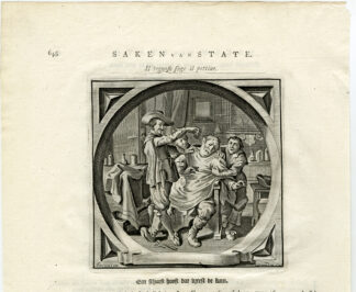 Antique Satire Print-TRUTH-FEAR-BARBER-COMB-Cats-1655