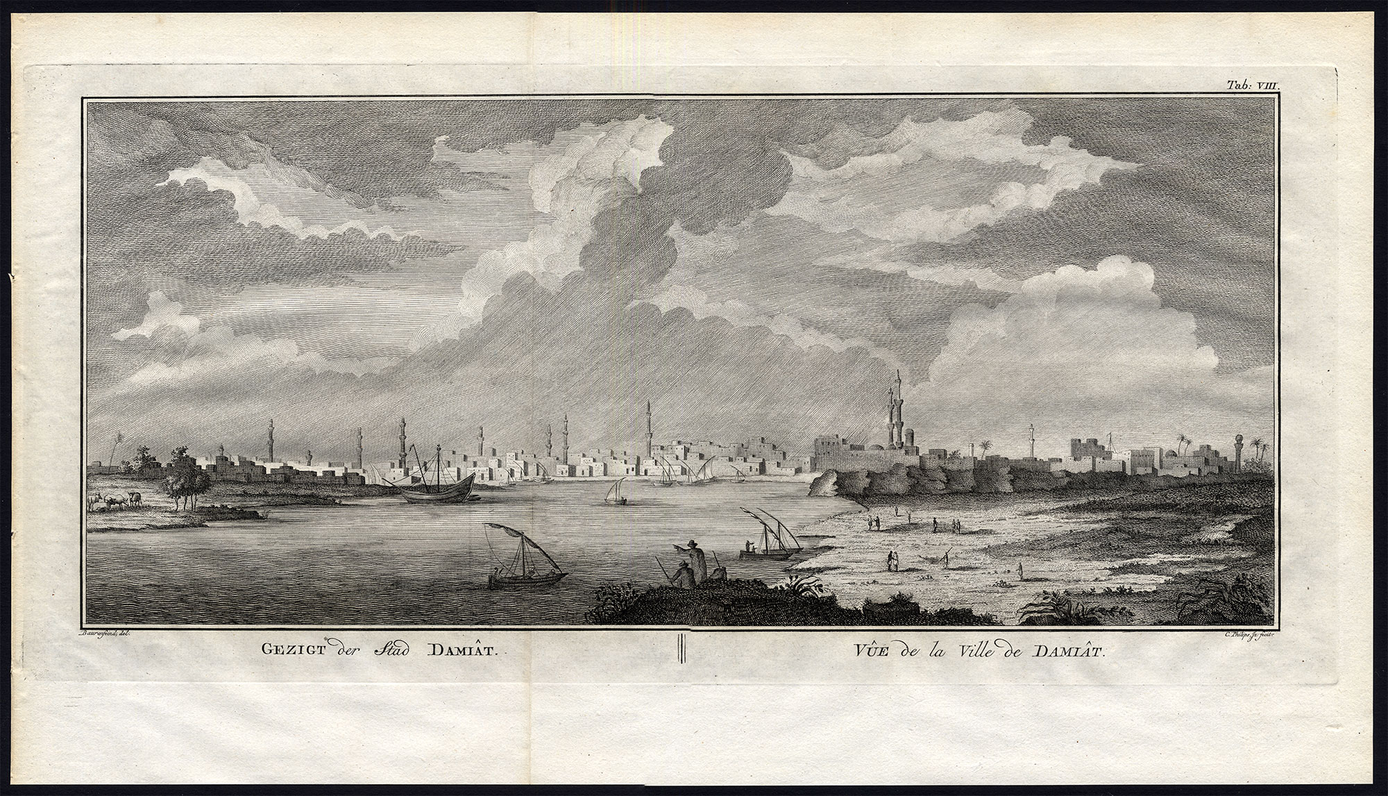 , Antique Print-DAMIAT-DAMIETTA-VIEW-EGYPT-NILE DELTA-AFRICA-Niebuhr-Philips-1776, Pictura Antique Prints
