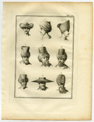 5 Antique Prints-EASTERN HEAD DRESS-TURBAN-EGYPT-ARABIA-YEMEN-Niebuhr-1776