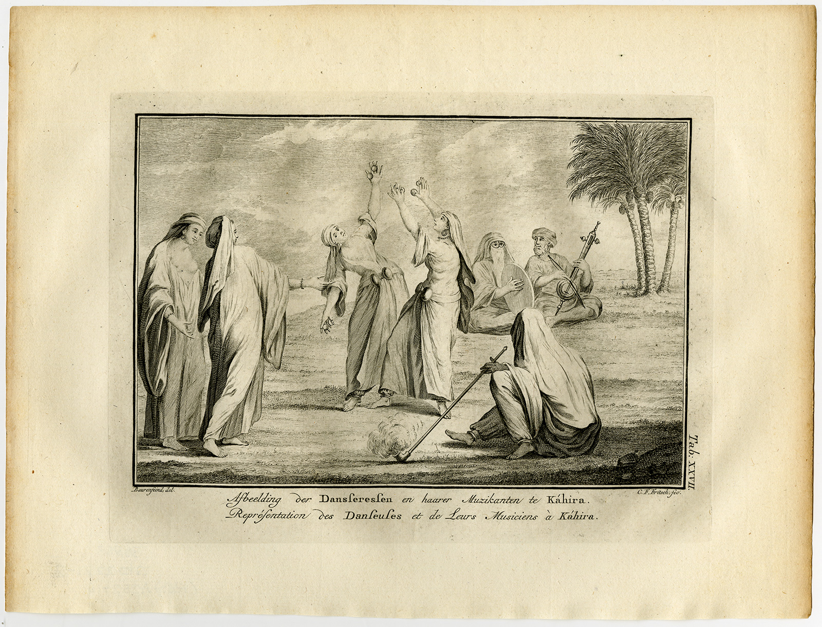 , Antique Print-FEMALE DANCER-DANCING-MUSIC-CAIRO-EGYPT-Niebuhr-Fritsch-1776, Pictura Antique Prints