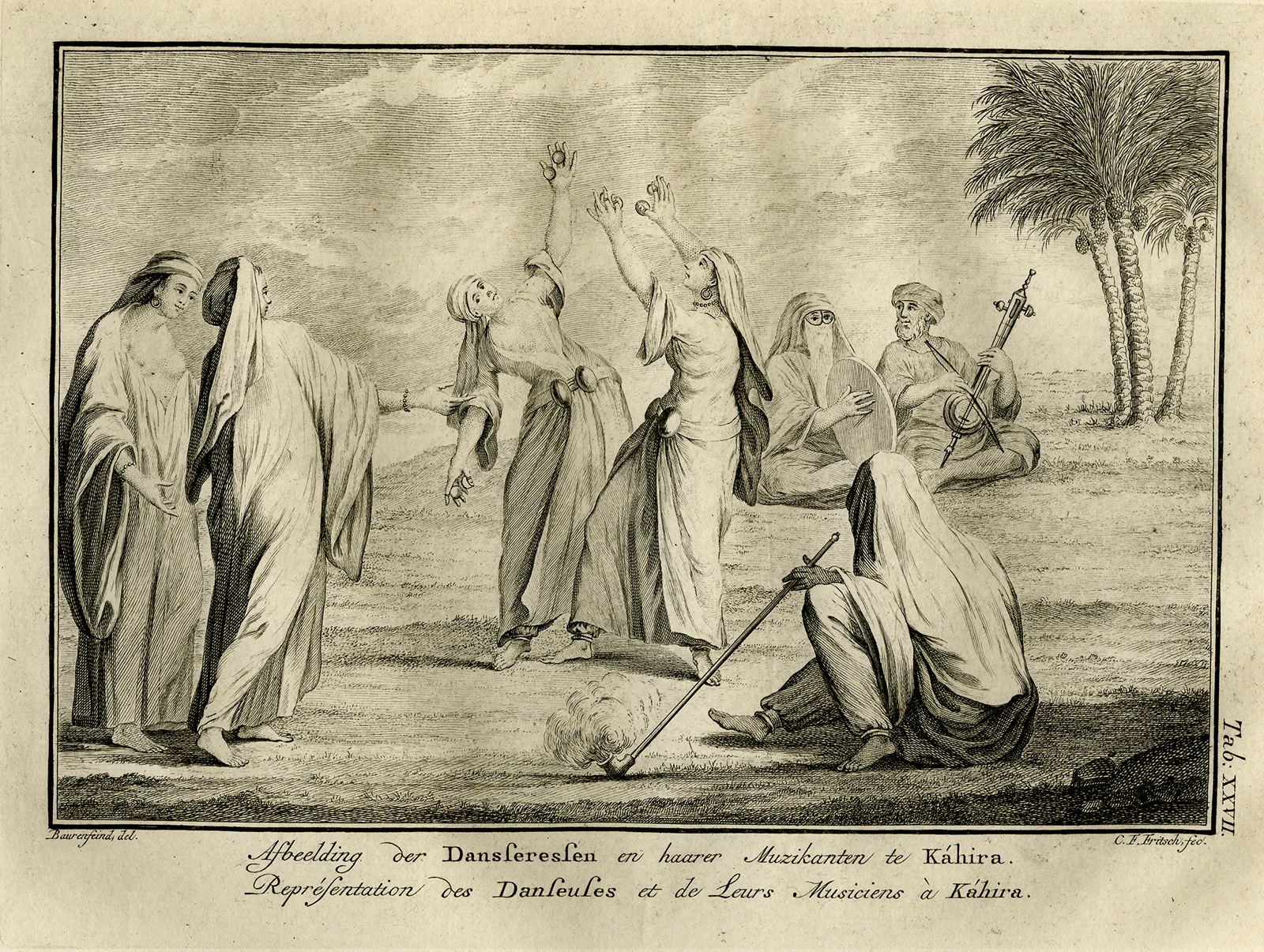 , Antique Print-FEMALE DANCER-DANCING-MUSIC-CAIRO-EGYPT-Niebuhr-Fritsch-1776, Pictura Antique Prints