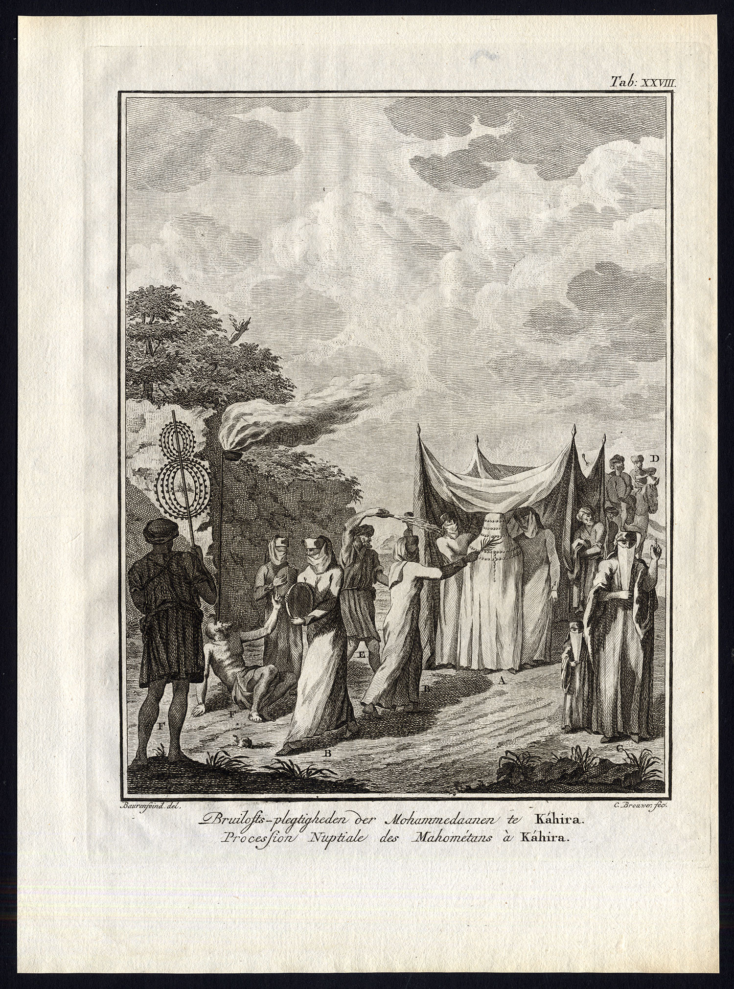 , Antique Print-MARRIAGE CEREMONY-MOHAMMEDAN-CAIRO-EGYPT-Niebuhr-Brouwer-1776, Pictura Antique Prints